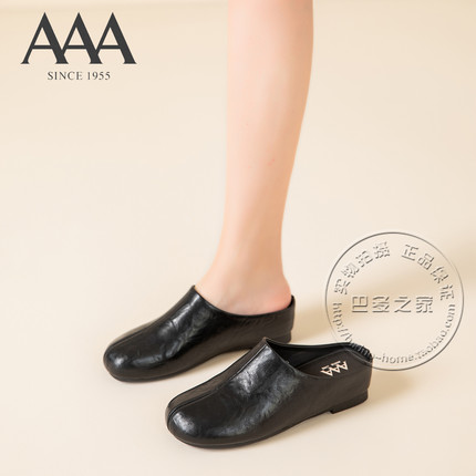 AAA女鞋合成革做旧细纹面内增高竖线中缝线穆勒鞋圆头包头拖鞋