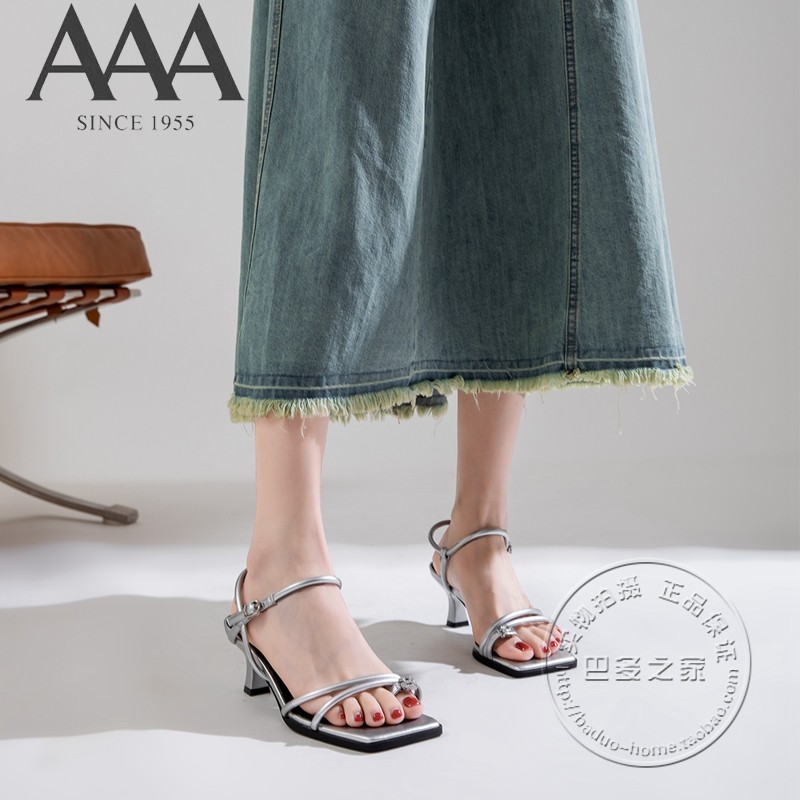 AAA鼓包细带细中跟合成革套趾