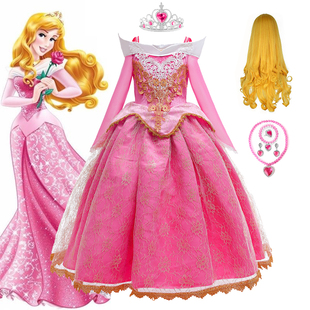 欧美爆款 生日礼服 女童cosplay睡美人爱洛公主裙女孩舞台表演服装