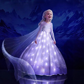 女童发光艾莎公主裙长袖 网纱蓬蓬礼服裙灯带爱莎表演服舞台演出裙