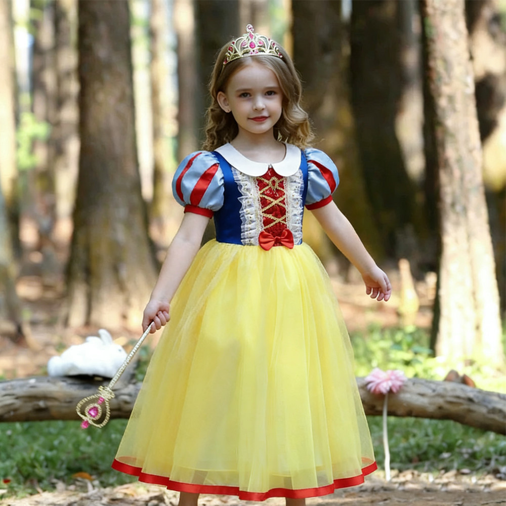 夏季新款女童白雪公主裙泡泡袖短款蓬蓬裙六一节日舞蹈服花童走秀