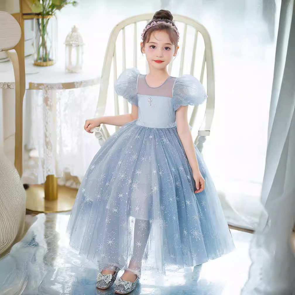 夏季爆款女童艾莎公主裙高端精品礼服生日周岁宴长裙爱莎扮演服装