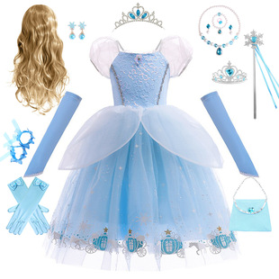 女童灰姑娘公主裙话剧演出服童话故事人物扮演服送袖套连衣裙艾莎