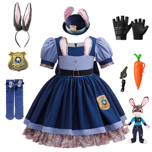 女童疯狂动物城2朱迪警官连衣裙cosplay角色扮演服短袖蓬蓬表演服