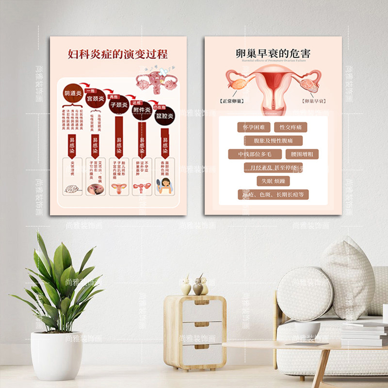 女性炎症演变生殖保养挂画美容院卵巢早衰危害壁画养生馆装饰墙画