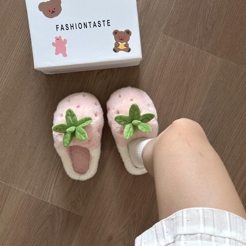 可爱草莓棉拖鞋毛绒2025新款女秋冬季家居室内保暖加绒加厚外穿