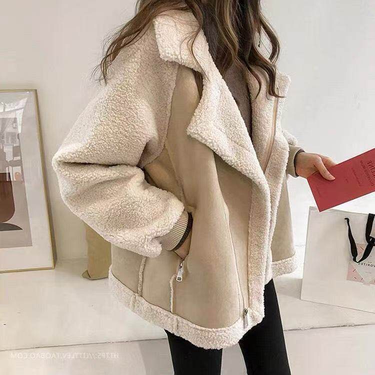 秋冬短款麂皮绒外套女小个子宽松短外套