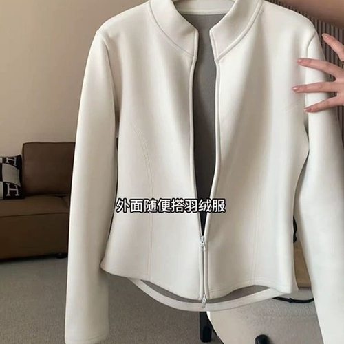 厂家批发秋冬德绒复合羊绒420克立领长袖卫衣外套女开衫外搭上衣