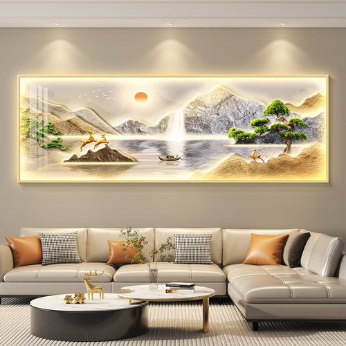 横幅led带灯轻奢客厅装饰画沙发背景墙挂画壁画简约现代高级感