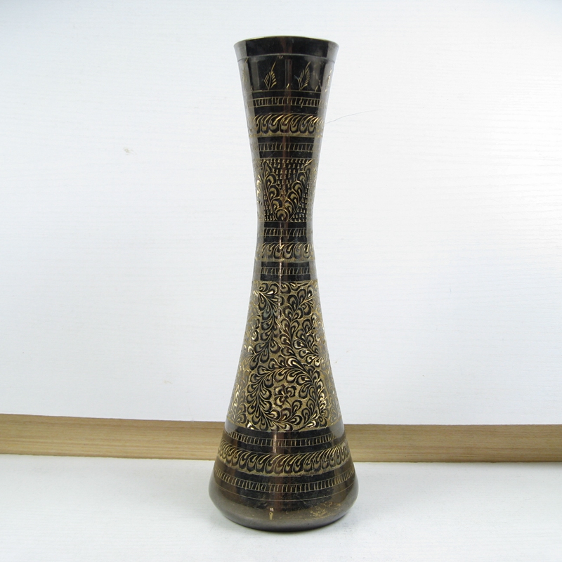 欧美回流铜件旧器工艺品家摆摄影二手货 刻花 铜花瓶AM94