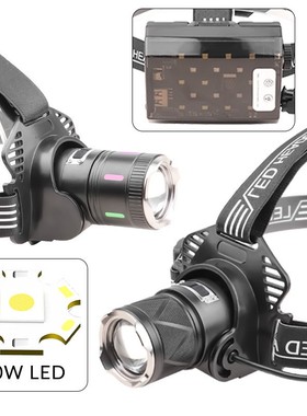 新款XHP90强光头灯 USB充电输入输出伸缩变焦P90户外照明头灯