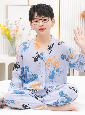 A类棉绸长袖夏季儿童睡衣空调服