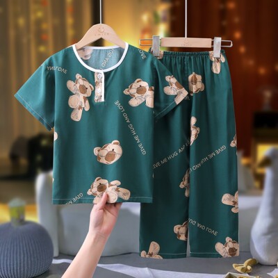 夏季新款儿童棉绸短袖长裤家居服