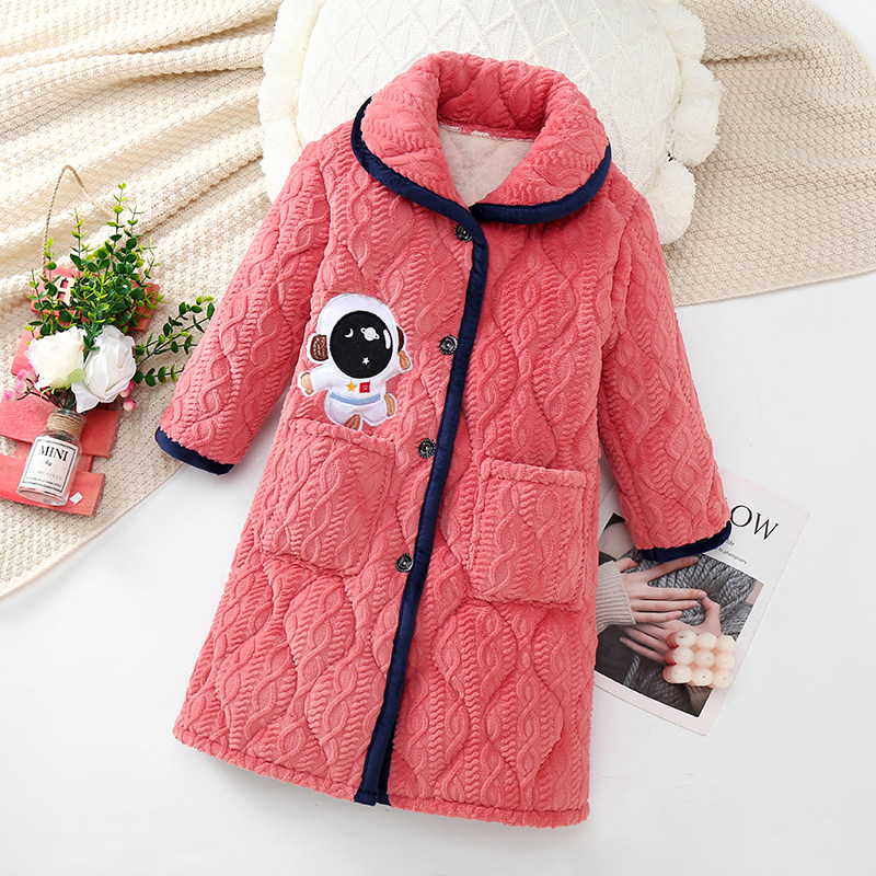 儿童睡衣秋冬季三层夹棉家居服加厚款大男孩女童加绒保暖睡袍冬