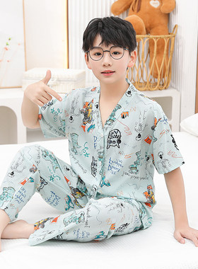 A类男童棉绸睡衣套装短袖长裤