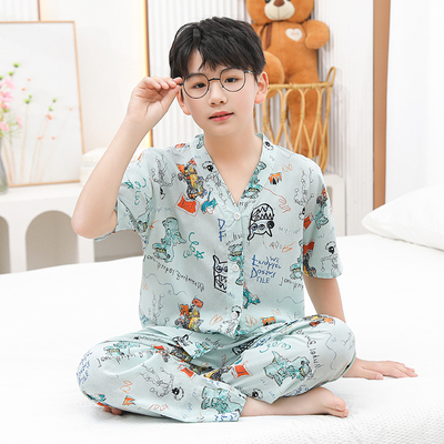 A类夏季新款儿童棉绸睡衣套装