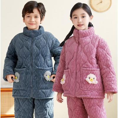 儿童冬季三层加厚夹棉家居服套装