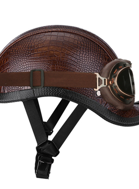 鸭尾新款复古棕头盔翘尾电动踏板骑行头盔太子头盔电单车安全帽