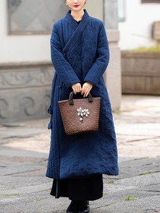 2026新款亚麻夹棉长款汉服外套国风棉服斜襟满绣民族风盘扣棉衣