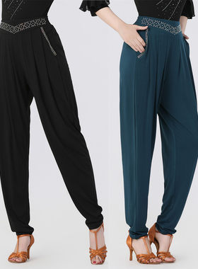 时尚烫钻带口袋萝卜裤小脚哈伦裤