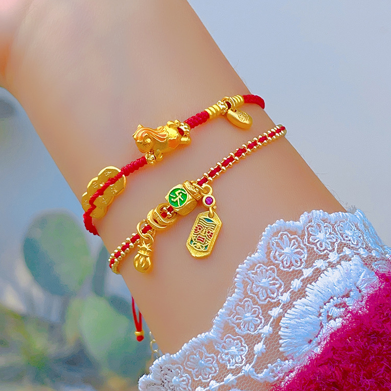 2026马年本命年好运红绳手链女编织细绳国风平安喜乐钱币小马