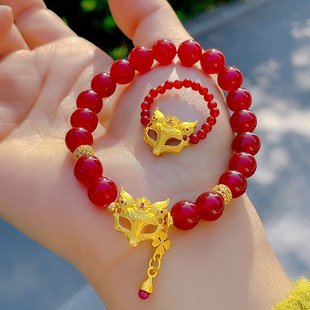 8mm南红九尾狐面具招正缘串珠手链女小众高级感红玛瑙戒指手串女