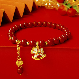 朱砂手串本命年生肖马手链轻奢小众精致十二生肖小马手串新年礼物