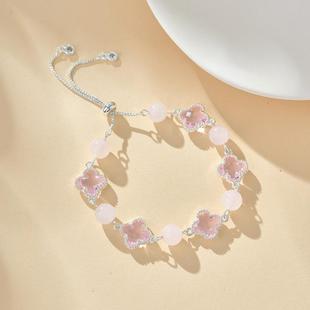 普陀山四叶草水晶手链女新中式马粉粉黛佳人黄水晶手串寺庙文创