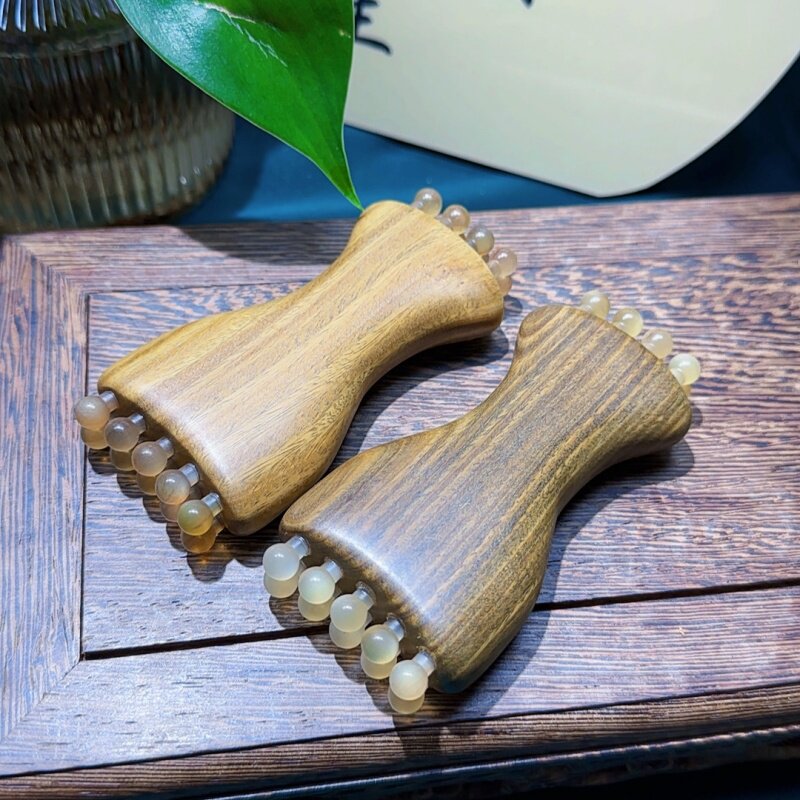 天然绿檀木双面牛角面部筋膜提升按摩器法令纹脸部面部美容按摩器