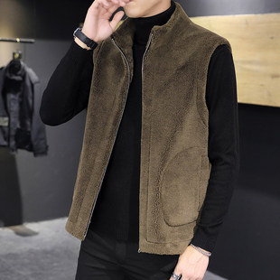 秋冬男士鹿皮绒立领坎肩背心皮毛一体宽松无袖马甲羊羔绒保暖外套