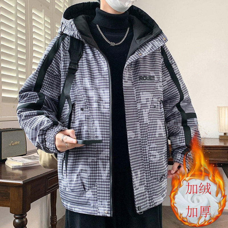 2015冬款加绒加厚外套男生青少年学生连帽夹克棉衣冲锋衣羽绒服男