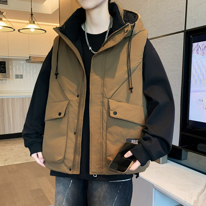 连帽棉衣马甲男冬季青少年加厚