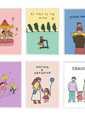 韩国ins风family儿童一家人海报卧室客厅装饰画墙贴画框拍照道具