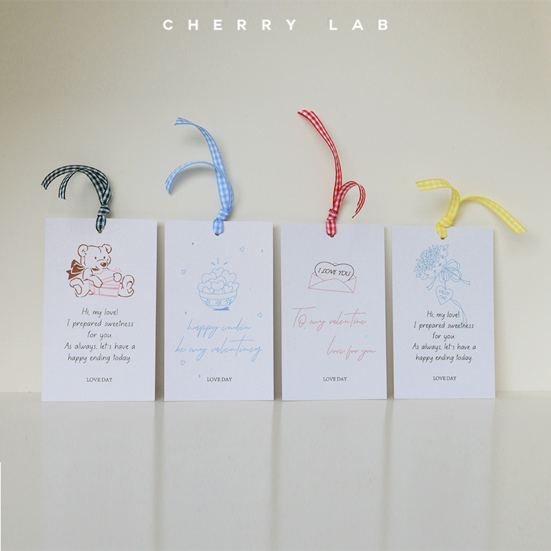 cherry leb|自制韩国ins风礼物贺卡格子丝带书签爱心小熊卡片套装