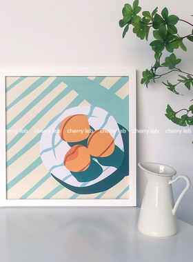 韩国ins小众清新复古夏天的黄桃抽象艺术海报卧室家居装饰画相框