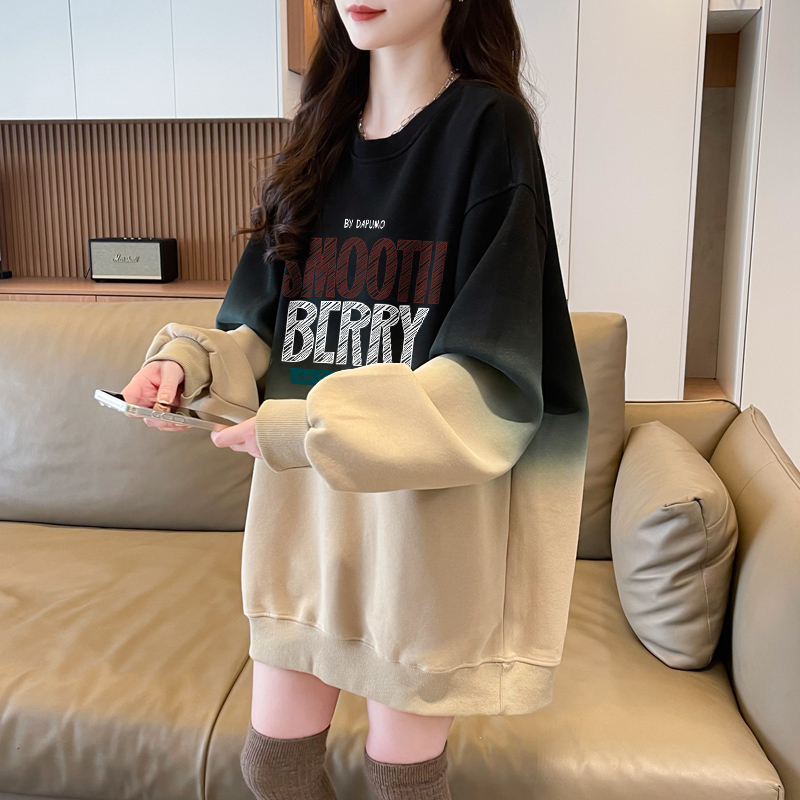 渐变色卫衣女外套2025秋冬爆款宽松中长款薄款洋气巨好看上衣女潮