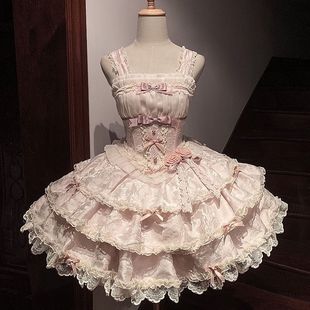 银月原创[芭蕾礼遇]甜美洛丽塔短袖蓬蓬裙抽褶蝴蝶结少女装lo裙