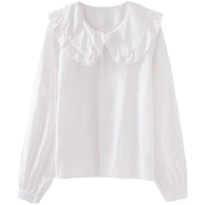 娃娃领白衬衫女长袖外穿学院风lolita内搭荷叶领宽松文艺复古上衣