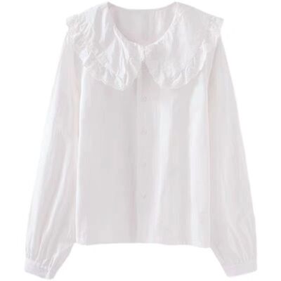 娃娃领白衬衫女长袖外穿学院风lolita内搭荷叶领宽松文艺复古上衣