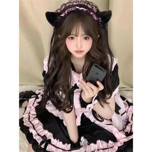少女猫咪女仆装 可爱重工黑粉大蝴蝶拖尾日常Lolita洛丽塔连衣裙