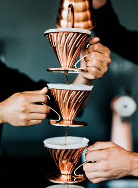 HARIO V60日本制造铜滤杯铜制手冲咖啡滴漏1-4人VDP-02CP