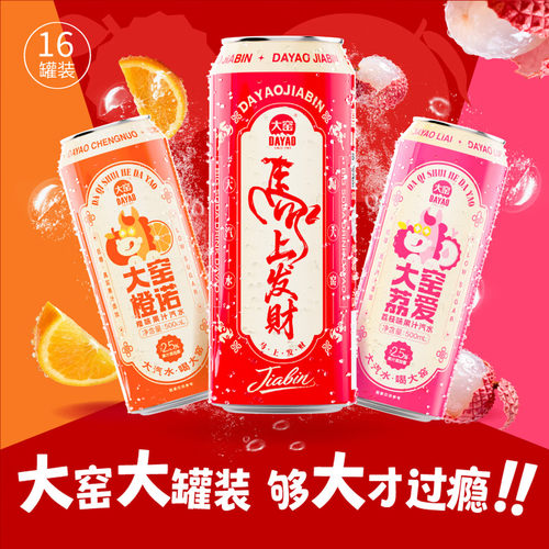 大窑嘉宾汽水饮料大窑荔爱荔枝味汽水果味碳酸饮料500ml*8罐汽水 - 封面