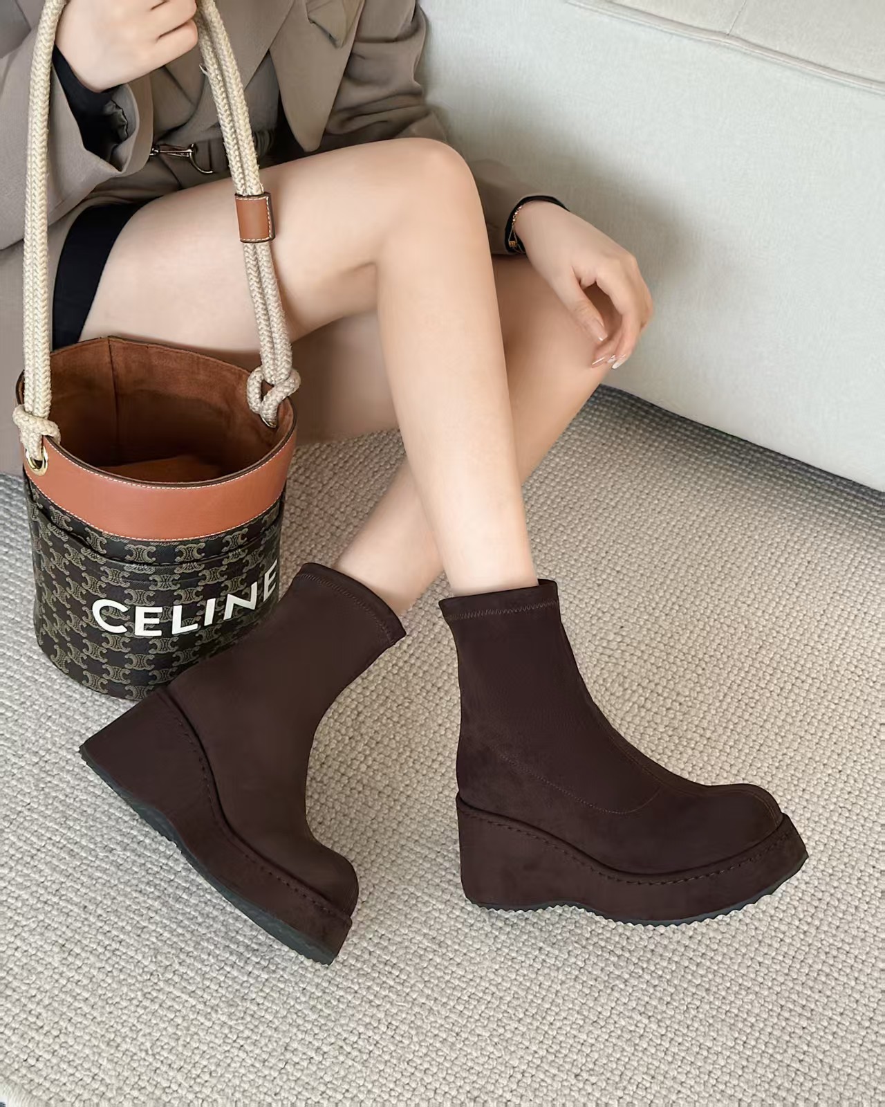 2025秋冬新款f88-8欧货时尚厚底松糕弹力靴女短筒瘦瘦靴马丁靴