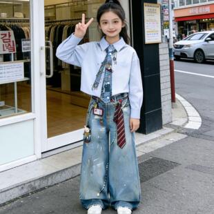 女童衬衫套装2026新款洋气童装中大童学院风外套儿童衬衫春装薄款