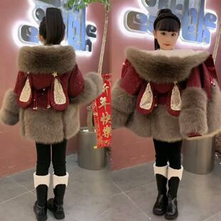 女童冬款加厚外套2026新款儿童洋气女孩加厚仿皮草毛毛衣冬装年服