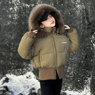 女童秋冬季棉服2025新款毛领连帽收腰加厚短款中大童修身棉衣外套
