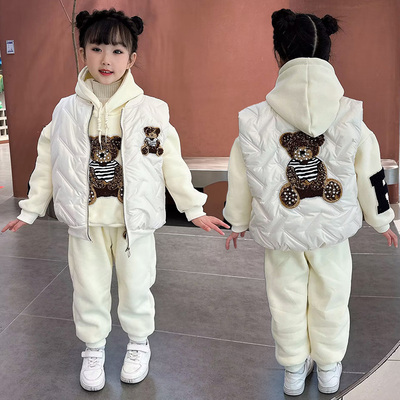 女童冬季三件套加绒加厚套装