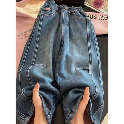 女童加绒裤子秋冬2025新款阔腿裤