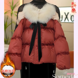 女童冬季红色加厚棉服2025新款女孩公主风韩版羽绒棉棉衣年服冬款