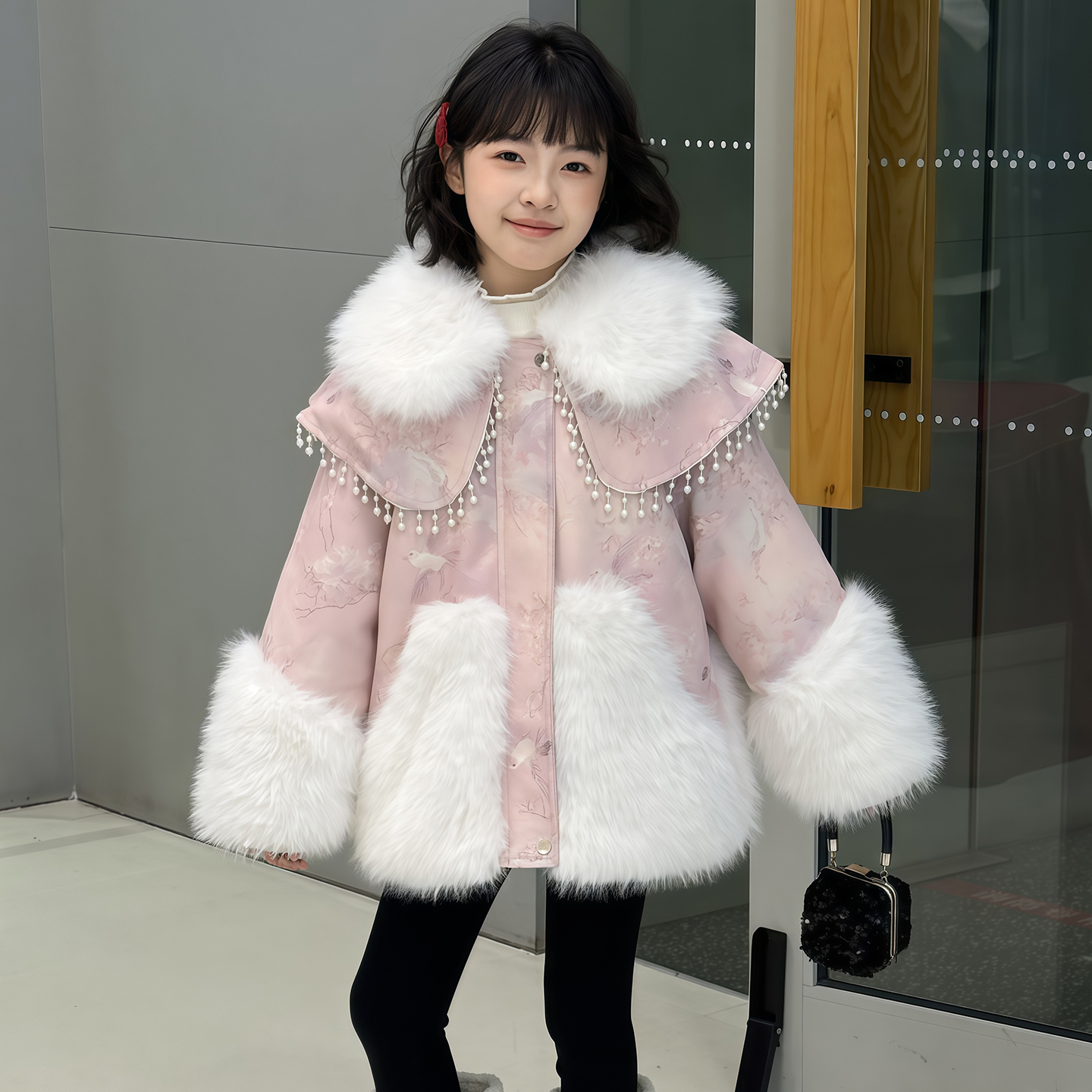 女童冬季加绒仿皮草外套2025新款